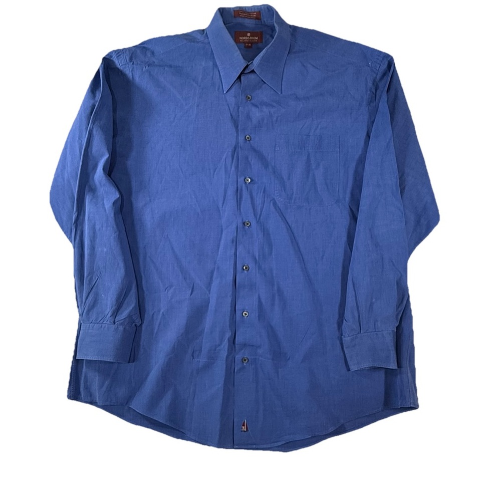 Nordstrom Relaxed‎ Classic Men's Dress Shirt Blue 100% Cotton 17-36 Long Sleeve